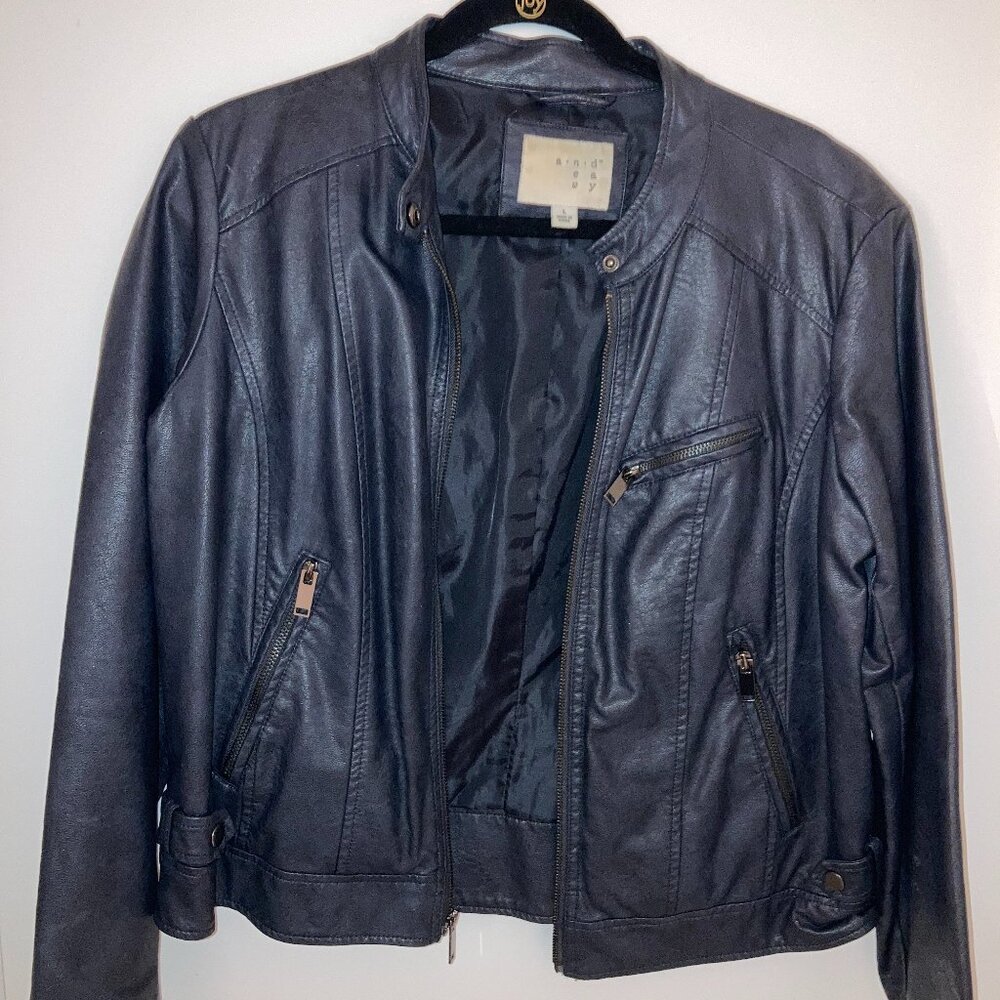 Faux Leather Navy Jacket